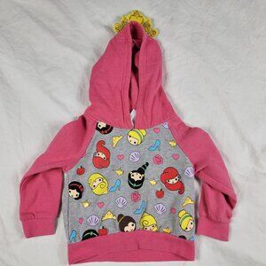 Disney Princess Hoodie With Crown Girls 2T Pink Gray Winter Warm Casual Outdoors